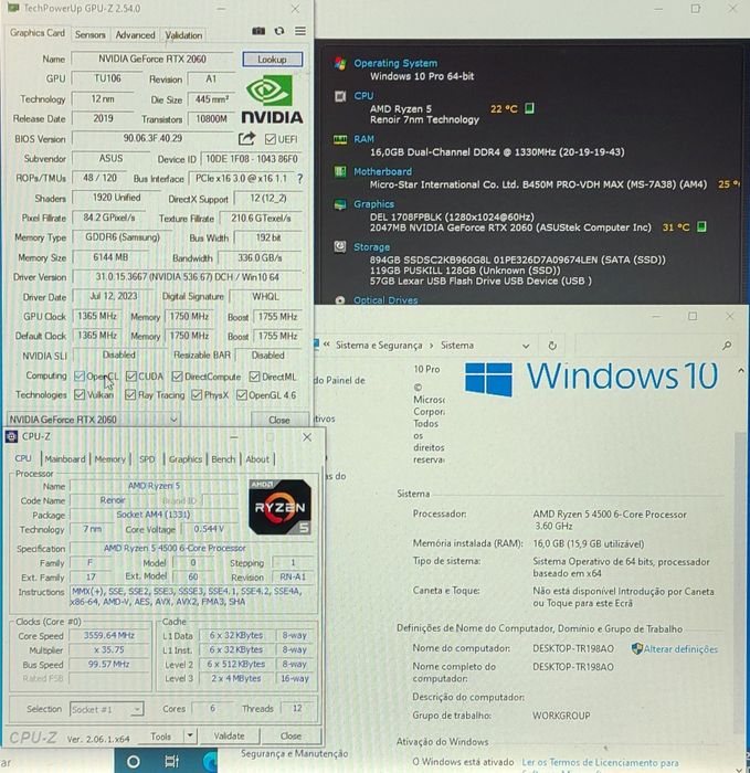 PC Gamer*NOVO*Ryzen 4500 4,2gh+RTX 2060 6gb+16gb+1120gb SSD