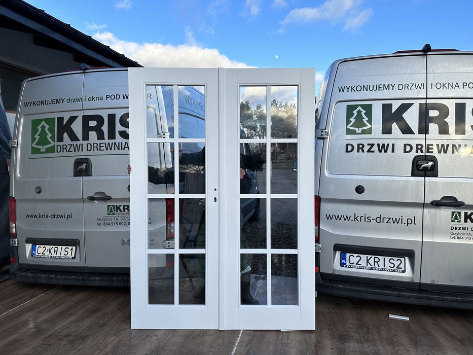 Drzwi dwuskrzydłowe drewniane OD RĘKI białe Nietypowe Cała Polska i UE