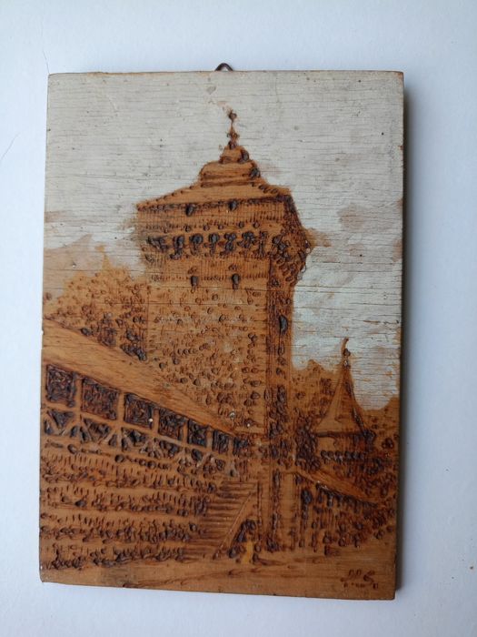 Brama Floriańska Kraków – Pirografia na drewnie J.K. Gumowski