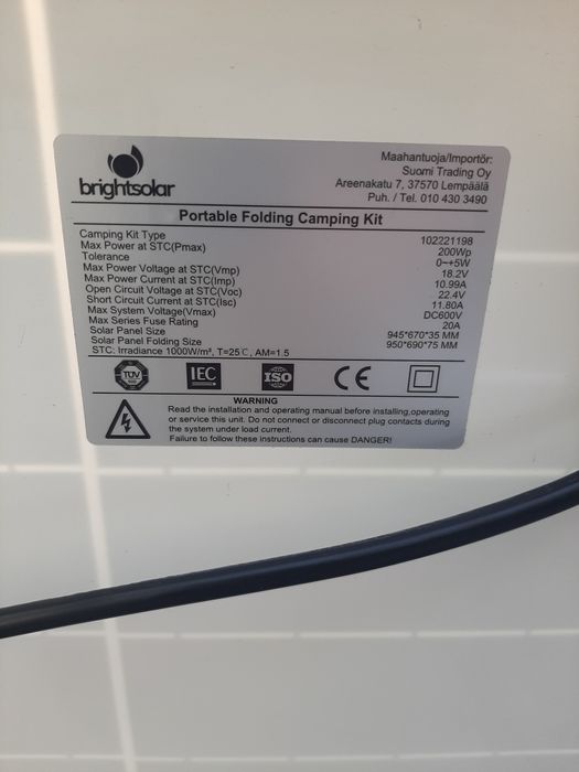 Переносна, складна сонячна панель 200Вт. Зарядка 12В, Зарядка USB