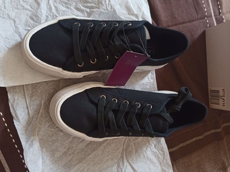 Sneakersy niskie lascana 37 platforma 4 cm gruba podeszwa czarne tramp