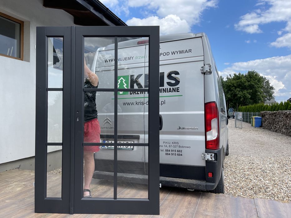 Drzwi drewniane czarne dwuskrzydłowe NA WYMIAR Cała Polska