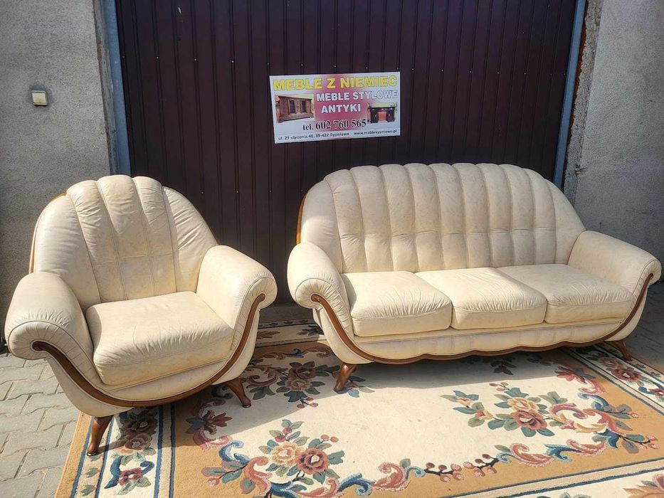 Bardzo ładny komplet wypoczynkowy włoski ze skóry naturalnej 3+1