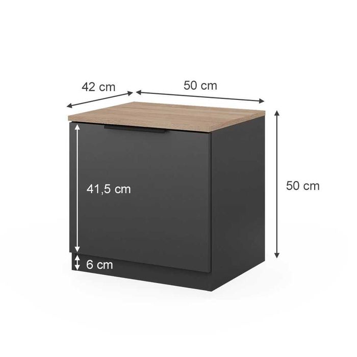 Stolik nocny Vicco Betti antracyt / dąb sonoma 50 × 50 cm