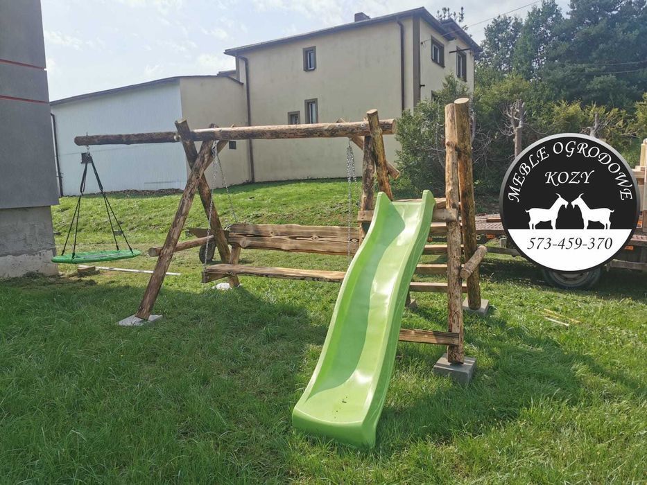 CENY DO KOŃCA LUTEGO! Drewniana huśtawka ogrodowa z bali / Plac zabaw
