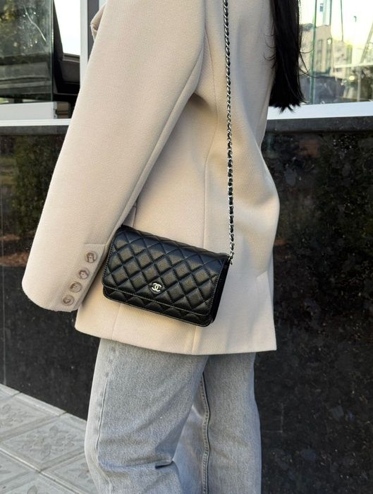 Сумка Chanel Classic Wallet on Chain Black золота та срібна фурнітура