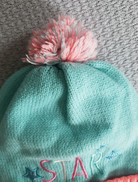 Czapka zimowa ciepła z polarem 58 cool club smyk pompon turkusowa star