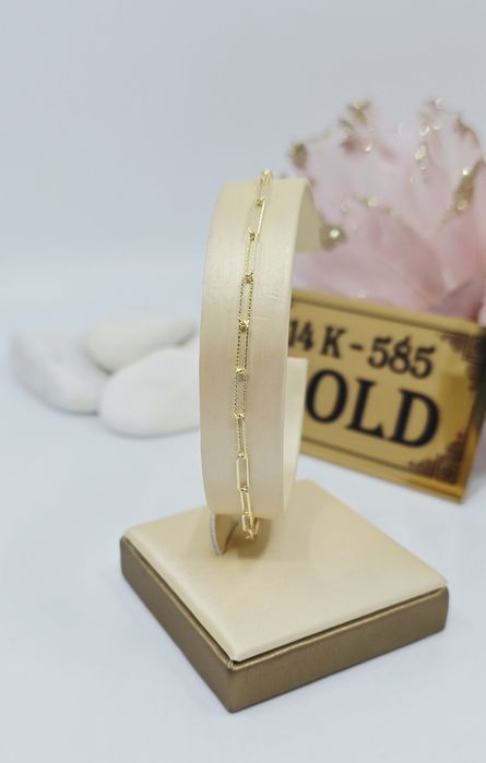 Złota bransoletka splot ankier długie ogniwa próba 585 14k