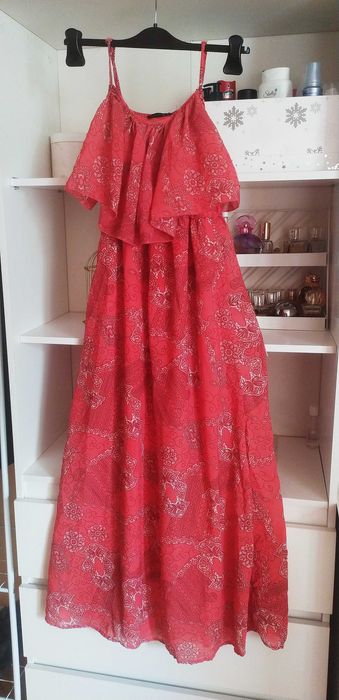 Koralowa sukienka maxi na ramiączkach , Atmosphere, rozmiar S