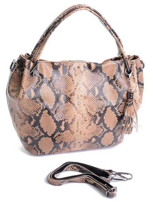 Сумка жіноча з натуральної шкіри з двома ручками бежева, коричнева