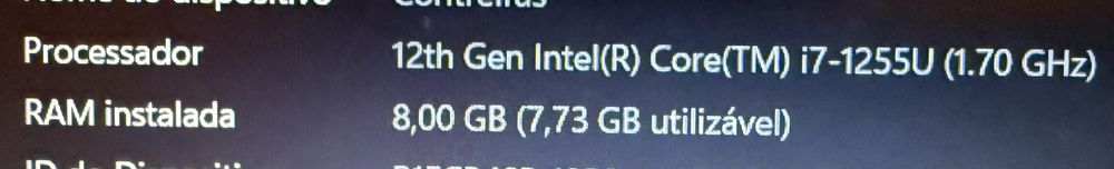 Laptop lenovo I7 12th Gen , 8 GB Ram , 477 GB armazenamento