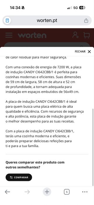 Placa de indução CANDY 7200W