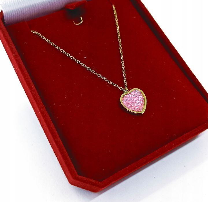 Złoty Naszyjnik Różowe Serce Stal 316L --- N186