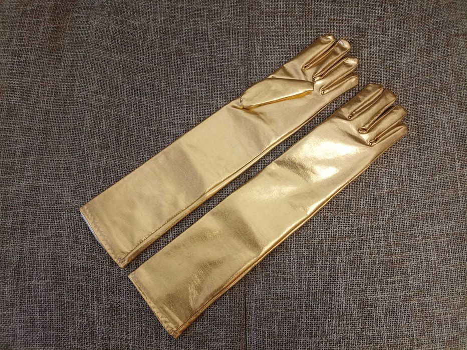 Золотые перчатки длинные до локтя