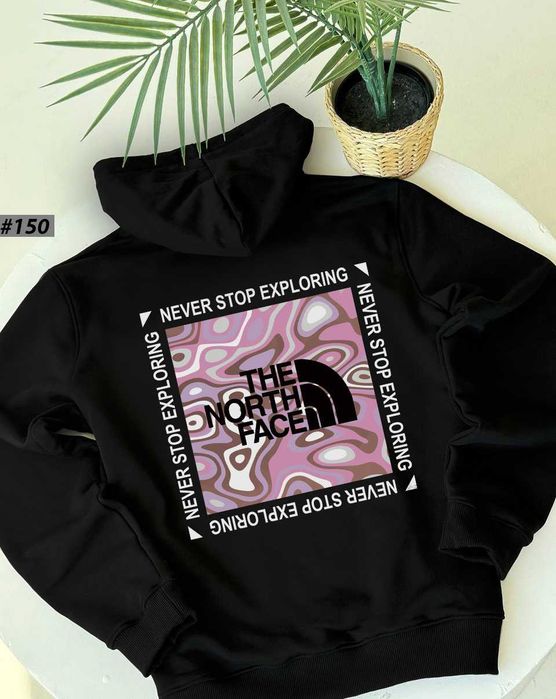 TNF | Черное Худи THE NORTH FACE PinkBox | Кофта ТНФ Чорна Розовый Квадрат | Большой Принт
