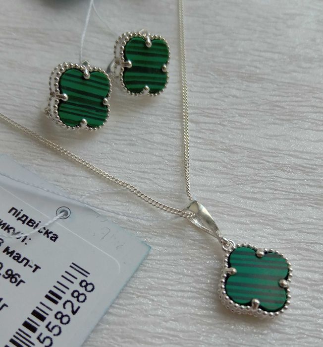 Серебряный подвес кулон Van Cleef Ван Клиф оникс черный белый клевер