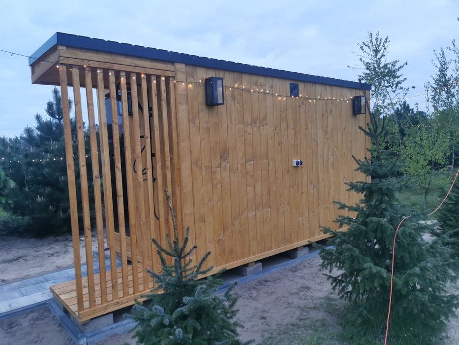 Sauna Ogrodowa Ocieplona zewnętrzna 4,5 x 2m Prysznic Piec Delux