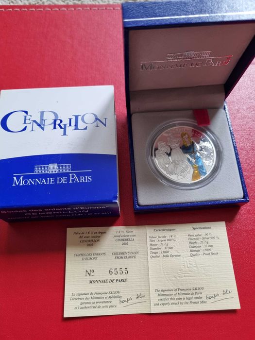 Francja 1,5 Euro Kopciuszek Cinderella 2002 Srebro Ag