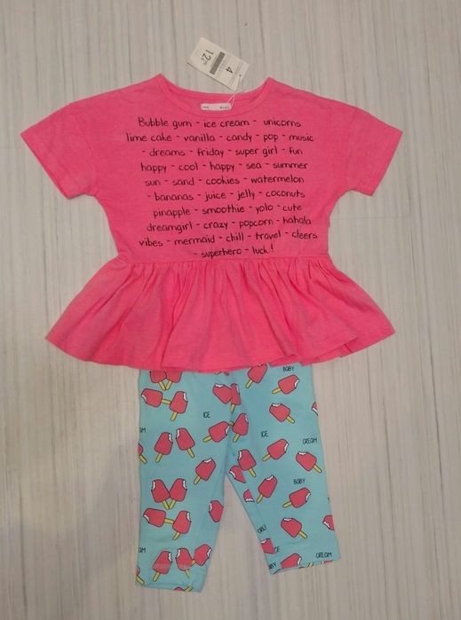 Красивый комплект, туника и бриджи-лосины на 3-4 года