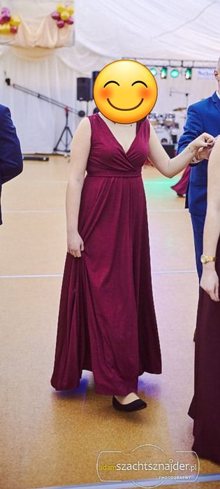 Bordowa długa sukienka na studniówkę L-XL