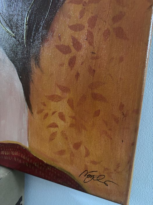 Portret kobiety z kwiatami - czerwone słoneczniki i róże 70x70cm