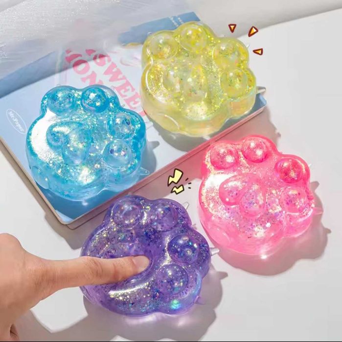 НОВАЯ Антистресс игрушка кошачья лапка большая с блёстками внутри