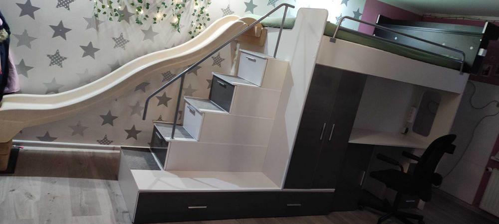 ANTRESOLA ŁÓZKO PIĘTROWE biurko  zjeżdżalnia schowek