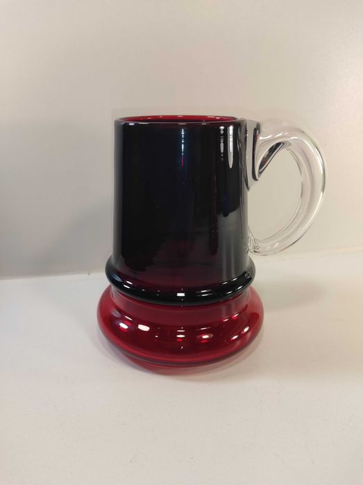 Wazon kufel szklany rubinowy HS Tarnowiec  wys 15cm / szkło PRL