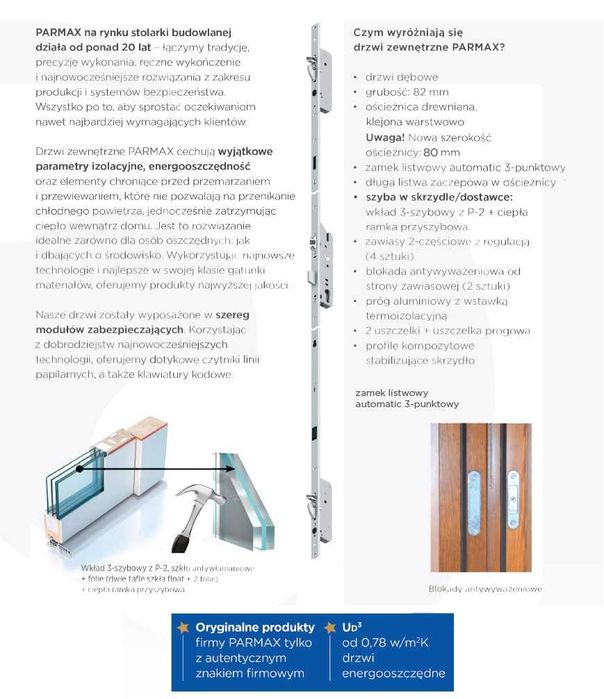 Drzwi zewnętrzne drewniane PARMAX - GRUBOŚĆ 82 MM PROMOCJA