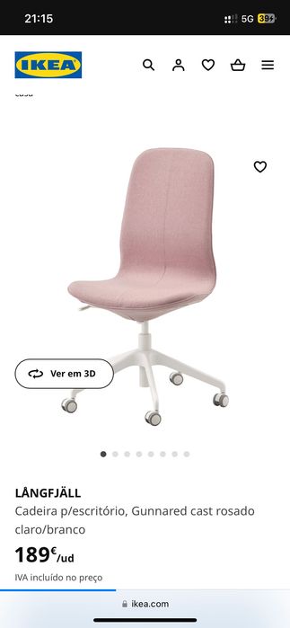 Cadeira Escritório Rosa Ergonómica - c/ rodinhas
