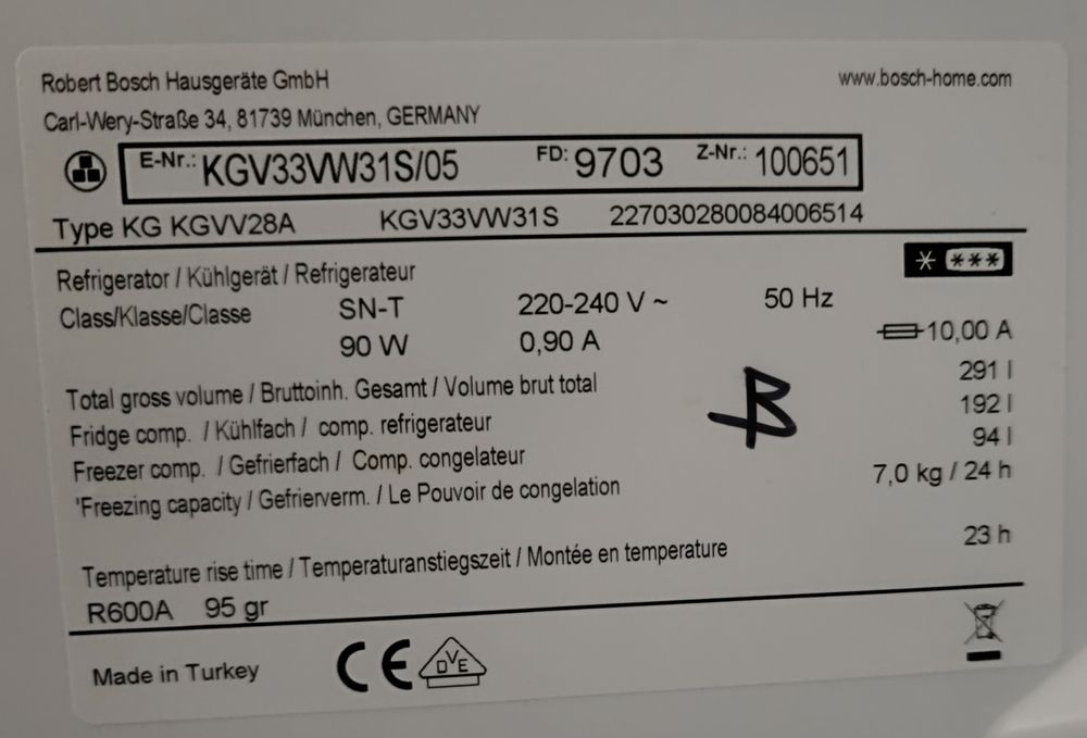 Frigorífico Combinado BOSCH KGV33VWEAS (Low Frost - 176 cm - 287 L