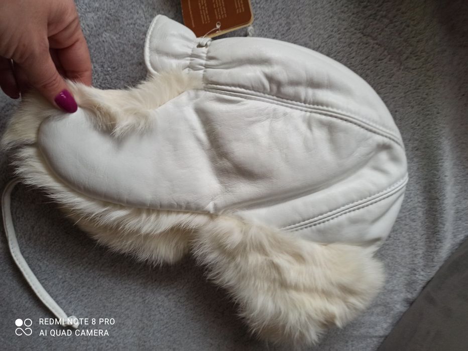Nowa Czapka uszatka skóra futerko naturalne L