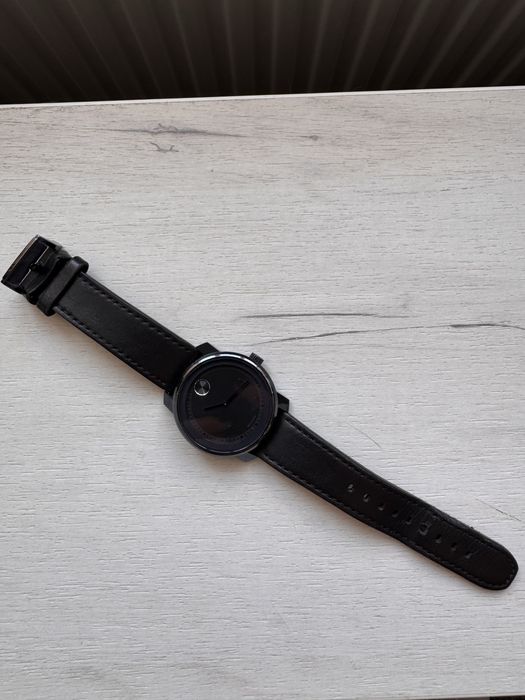 Movado Bold 42mm Blue Dial Quartz Black Leather Strap Men's Wristwatch
