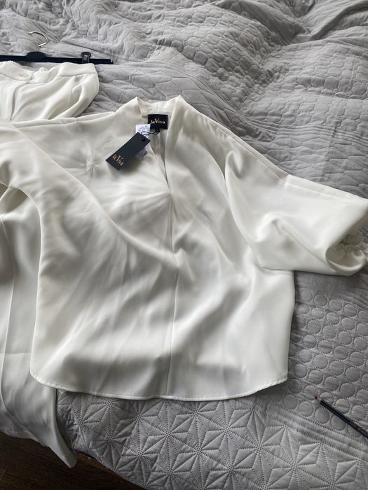 Komplet biały spodnie szerokie i bluzka mama Komunia lub inne okazje