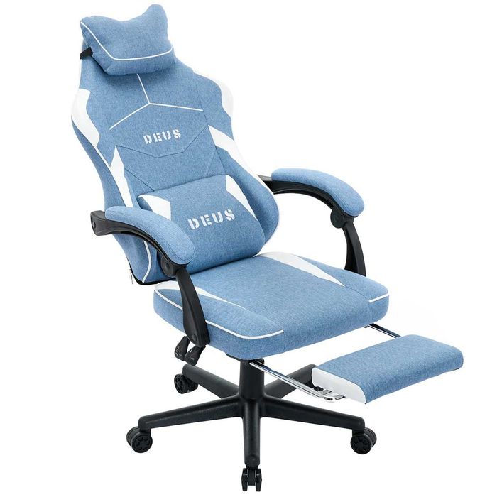 Fotel gamingowy DEUS EDGE Jasnoniebieski Materiał - Okazja!
