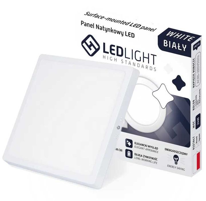 PLAFON LED panel natynkowy sufitowy kwadrat biały zimny 24W nie mruga