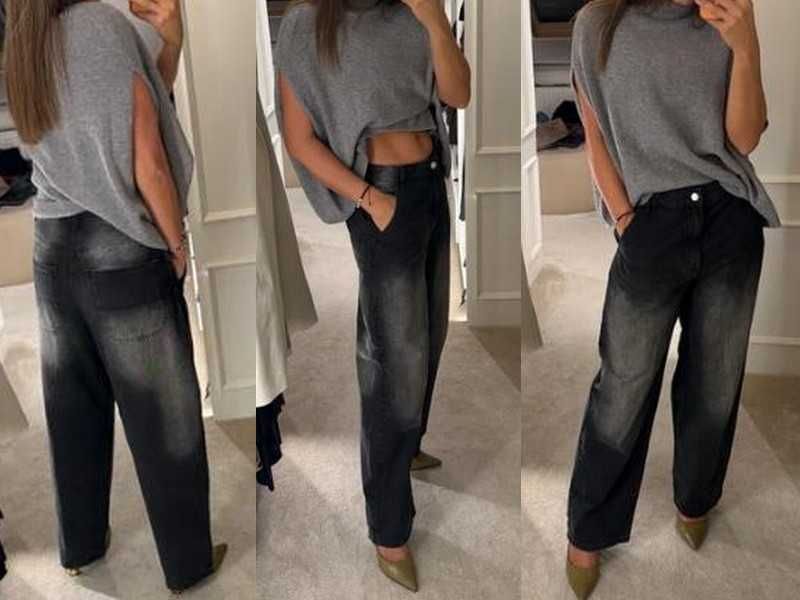 Bershka j nowe dżinsy szersza nogawka - wyższy stan M-L