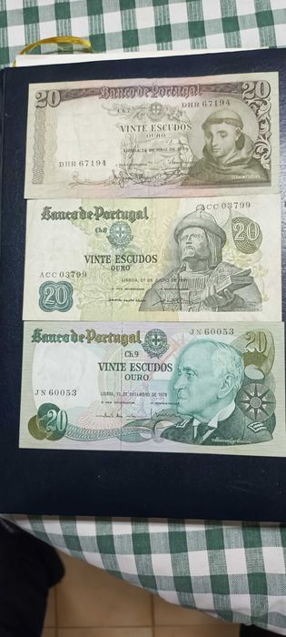 3 Notas de 20 Escudos República de Portugal