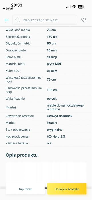 Biurko Gamingowe Huzaro czarne