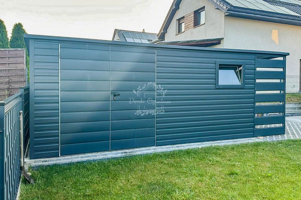 Schowek Domek Ogrodowy 4,5x2m Wiata 1m Brama Dwu Okno Antracyt  ID617
