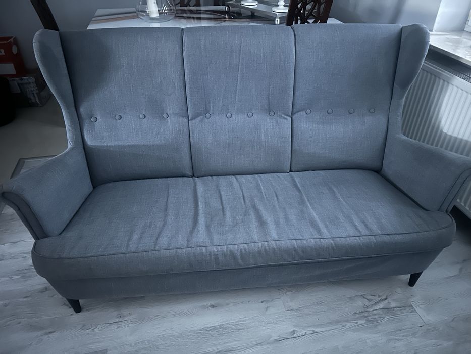 Sofa trzyosobowa oraz dwa fotele uszaki IKEA STRANDMON komplet