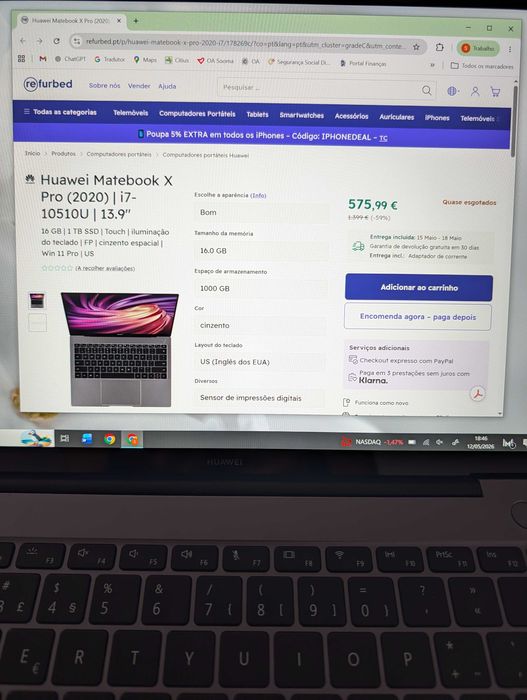 Computador Portátil, Fino e Leve, Matebook 13, Huawei, ecrã táctil i