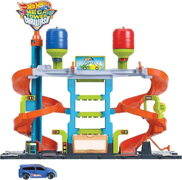 HOT WHEELS Garaż Z Windą T-REX + Zakręcona Mega Myjnia + Rollercoaster