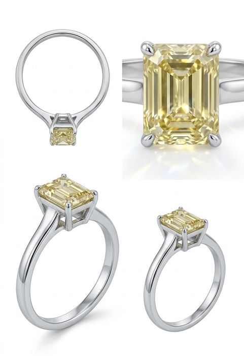 Каблучка з діамантом Fancy Yellow, смарагдова огранка