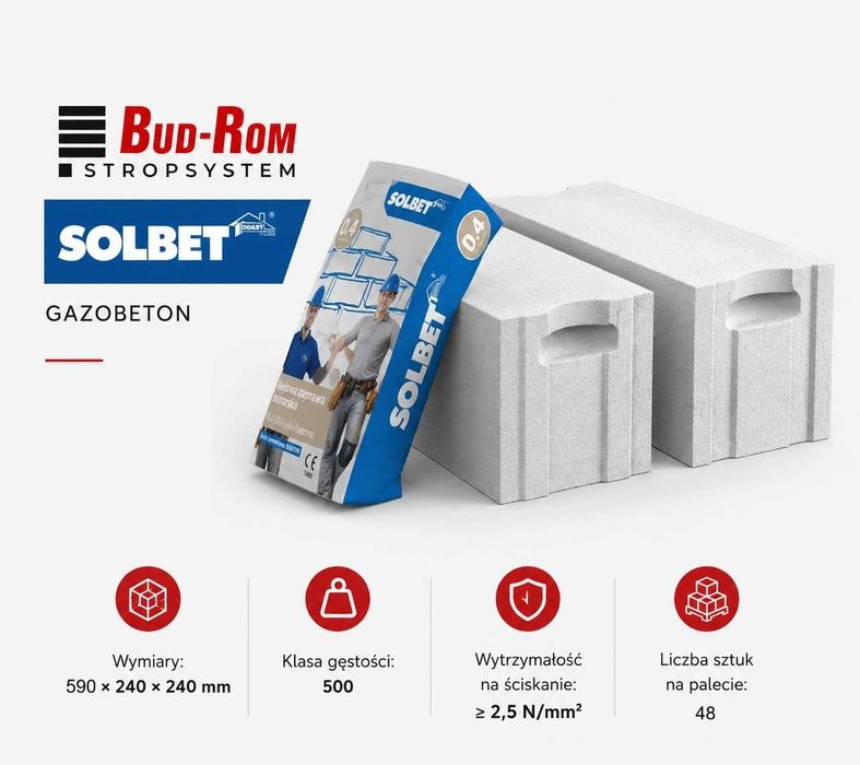 SOLBET Optimal 24 cm 500 | Gazobeton | Bloczki Beton Komórkowy | Transport