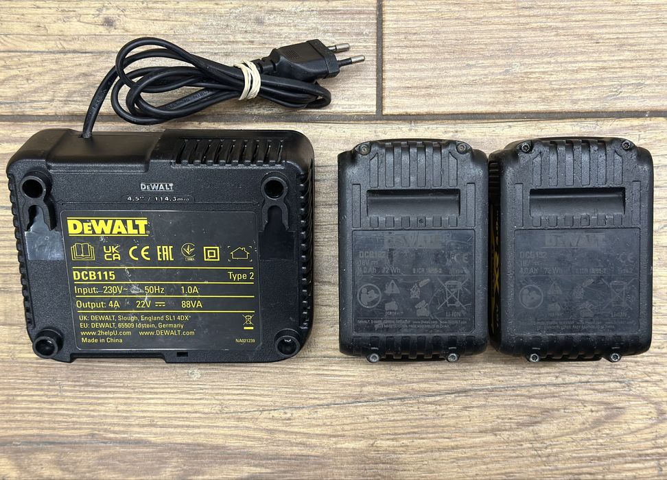 [Zestaw] dwie baterie, dwa akumulatory 4AH | ładowarka DCB115 DeWalt