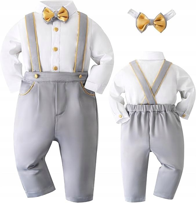 Ubranko do chrztu 3-częściowe komplet dla chłopca Booulfi biały 9-12