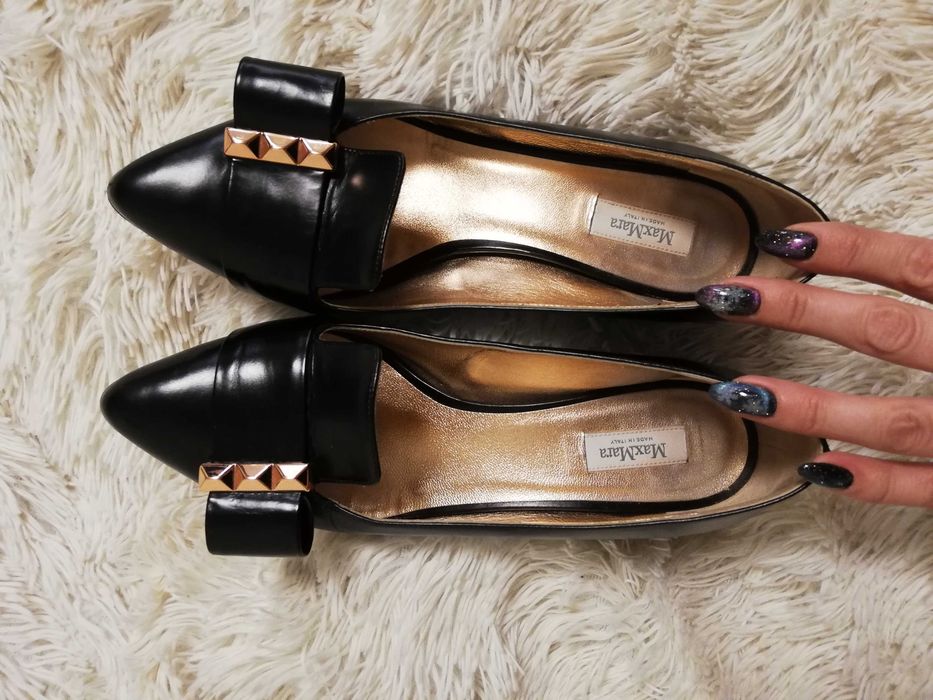 buty Max Mara 37 czarne skóra Made in Italy czółenka Max Mara 37 skóra