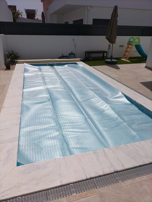 Manta de aquecimento de piscina, capa plástico de bolhas 800 micras azul claro