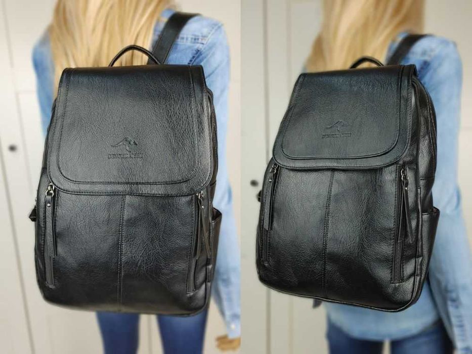 Czarny Skórzany Plecak XXL Vintage Torba Stylowa Elegancka Retro